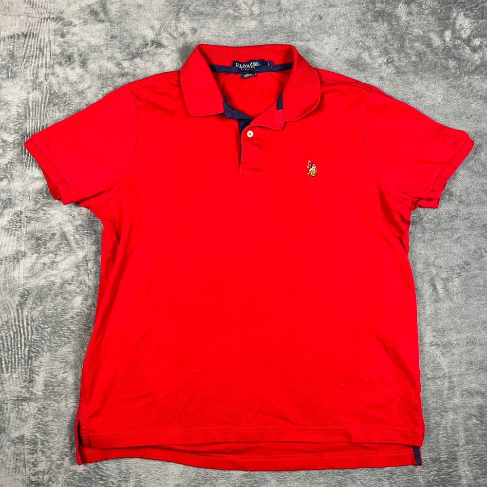 US Polo Assn Luxury Feel Polo Shirt Mens Large Red High Low Hem Resort Wear Golf